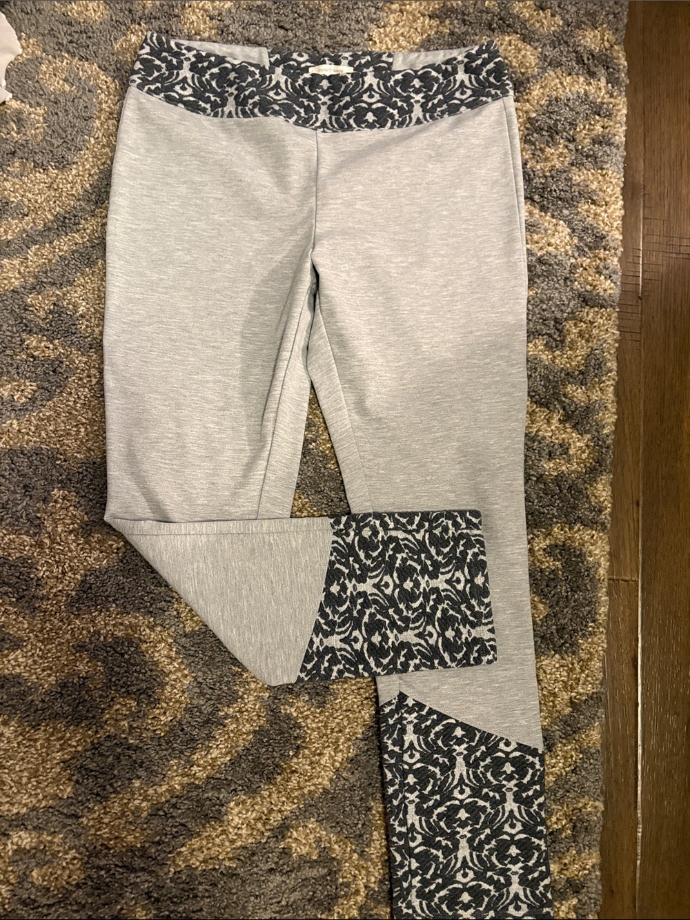 Light Gray Leggings with Black & charcoal Patterned Trim